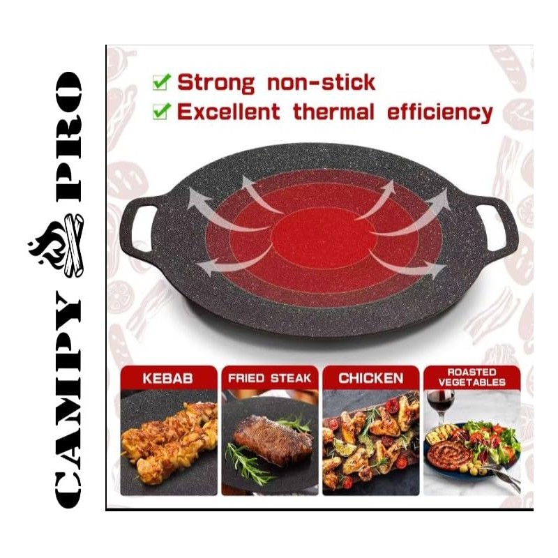 Campy Pro Grill/Baking Pan with Wooden Handle, Large, Black