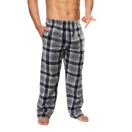 Active Club Mens Fleece Pajama Pants - Plaid Mens PJ Pants - Mens Lounge Pants with Pockets - Men's Sleepwear (Black/Grey, X-Large)