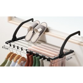 Balcony Drying Rack Stainless Steel Foldable Stable Rustproof Portable Clothes Drying Rack for Windowsill Black Round 67 X 32cm / 26.4 X 12.6in