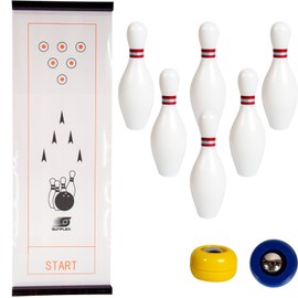 Sunflex Table Top Bowling Game - Mini Indoor Sport Bowling Game for All Ages Kids and Adults - Includes 6 Pins, 2 Sliding Pucks for Bowling Balls, and 1 Smooth 120cm x 28cm Table Top Mat