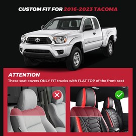 FREESOO Toyota Tacoma Seat Covers Custom Fit for 2023-2016 Tacoma Double Crew Cab, SR, SR5, TRD Sport, TRD PRO, TRD Off-Road, Faux Leather Full Set Pickup Truck Seat Covers BlackRed