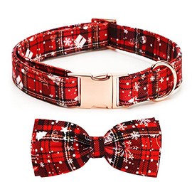 Thankspaw Christmas Dog Collar with Removable Bow Tie Classic Plaid Snowflake Pattern Soft Puppy Collars Durable Pet Collars for Small Medium Large Dogs