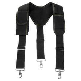 HARFINGTON Tool Belt Suspenders with 4 Attachment Loops Magnetic Wristband Movable Phone Holder Pencil Holder for Framer Carpenter Electrician Tool Belt, Black/Yellow