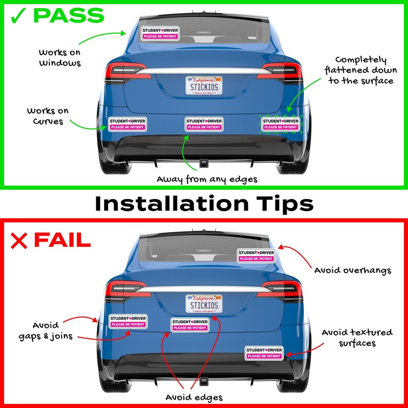 Stickios Non-Magnetic Student Driver Stickers - Removable Student Driver Decals