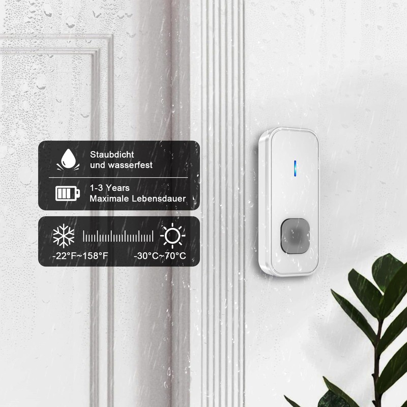 SURFOU Wireless Doorbell Wireless Doorbell 400 m Range Outdoor Waterproof
