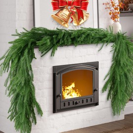 1 Pc 6 Ft Real Touch Norfolk Pine Garland, Lifelike Artificial Greenery Garland, Small Space Christmas Garland for Mantle Table, Window, Fireplace, Winter, Indoor Outdoor Holiday Decor