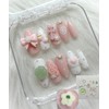 Cream Strawberry ❤︎₊ ⊹ Handmade Nail Tips - Almond Egg