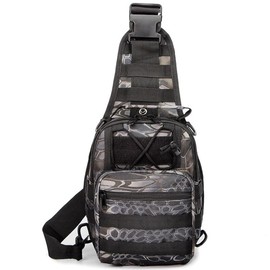 RTGGSEL Men's Camouflage Tactical Sling Shoulder Bags Travel Military MOLLE EDC Crossbody Chest Bag with USB Charging Port (String Snake Black)