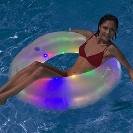 Aitsite LED With Light Inflatable Swimming Rings for Adults, Floating Swimming Ring, Transparent Pool Floats with Sequin, Rubber Ring for Adults 100Cm, For Summer Pool Party And Water Sports