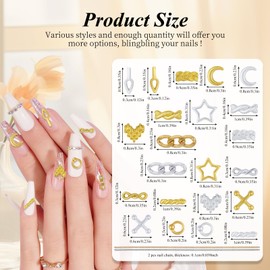 Umillars 222Pcs Chain Nail Charms Set Gold Silver Chain Heart Star Moon Nail Gems Nail Jewels Accessories Nail Decorations for Nail Design Nail Art Supply(Gold Silver Chain)