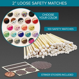 2" Choose Your Colors Safety Matches | Set of 100+ Bulk Artisan Matchsticks with Striker Stickers by Thankful Greetings| Select 1 Color - 100+ of Each | Custom for Your Home Decor, Gifts, & Events