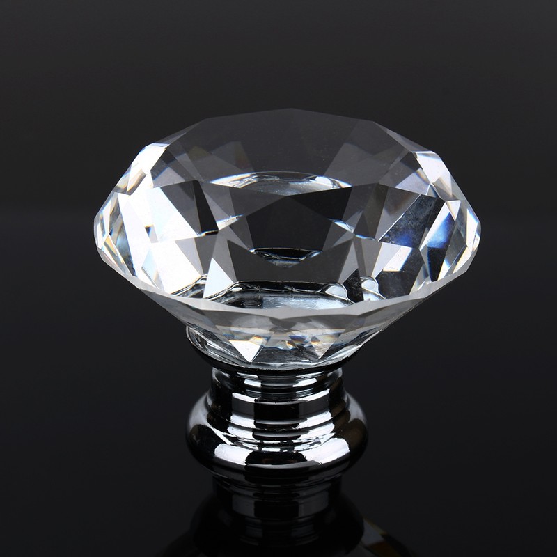16Pcs Crystal Glass Cabinet Knob Diamond Shape 40mm Drawer Cupboard