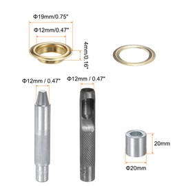 sourcing map 100pcs Grommet Tool Kit 12mm Copper Grommet Eyelet Set with Hole Hollow Punch, Grommet Setter Tools for Clothing Leather Fabric Belt, Gold Tone