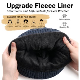 Wmcaps Warm Knit Beanie for Men and Women, Winter Warm Wooly Hat with Fleece Lining, Stretchy Knitted Cuffed Fisherman Beanie, Navy Peony