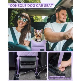 PETSFIT Cat Car Seat with Safe Protection Hooks, Center Console Dog Car Seat with Upgraded Safety Tethers, Washable Cushion, Dog Car Seats for Small Dogs Up to 9 Lbs (Purple)
