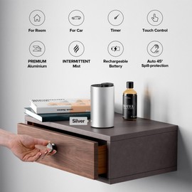 Airversa Waterless Essential Oil Diffuser for Home Aromatherapy Scent Diffusers with 3 Countdown Timer Settings or Timer-Off, 3 Mist Levels for Car Room Studio Office, ANX Premium Metal Silver