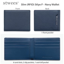 maskfactory stwees bifold leather wallets - Ultra slim, RFID, Front pocket, slim, ID window (Pocket style F, Navy), Navy, Slime Fashin