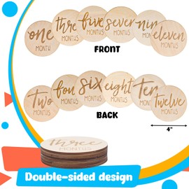 AMOR PRESENT 6PCS Monthly Milestone Marker Discs, Wooden Baby Monthly Cards Double Sided Photo Props for Boys Girls Gifts