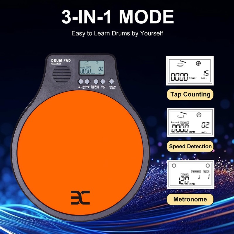 EX [3-IN-1] Portable Digital Electronic Drum Pad, with [Metronome, Speed