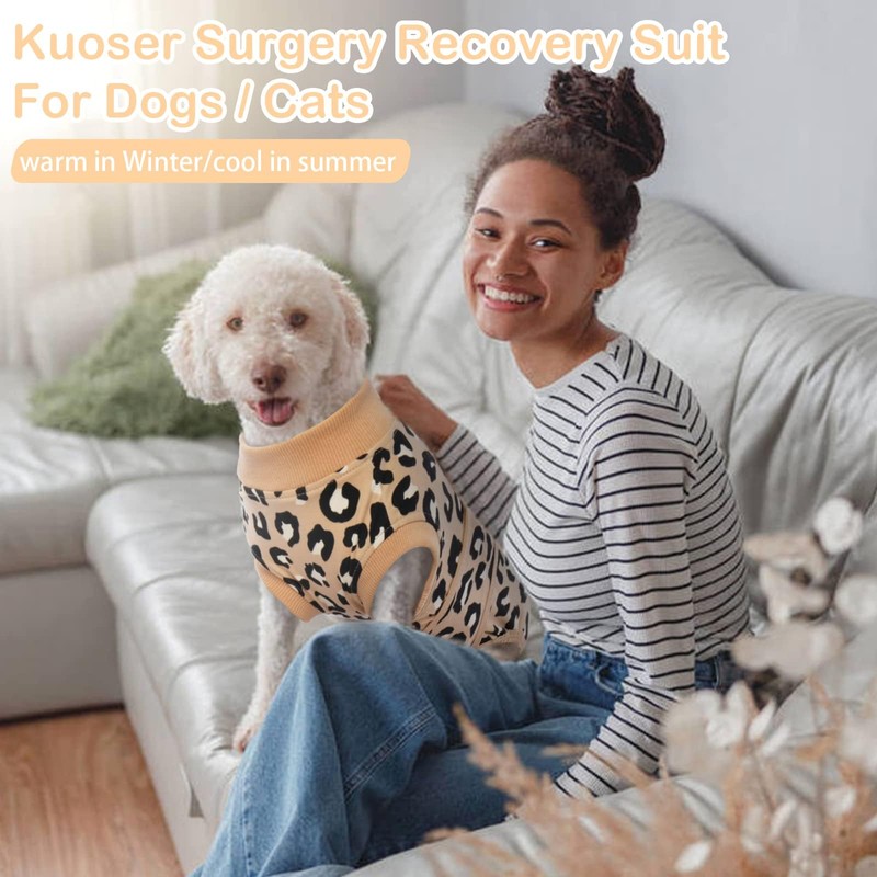 Kuoser Surgical Recovery Suit for Dogs Cats, Pet Leopard Printed