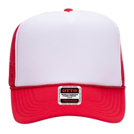 Joe's USA OTTO Foam Trucker Hats - Customizable 5-Panel High Crown Mesh Back Caps-1PK - Red/White/Red
