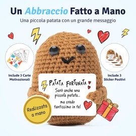 BWAY Patata Fortunata Italiano con Omaggio 3 Card Motivazionali e 3 Stickers con Pupazzo Portafortuna Simpatico - Regalo Donna Compleanno - Peluche per Decorazioni Casa
