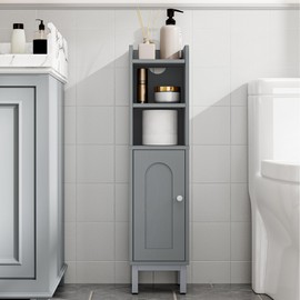 Hzuaneri Bathroom Storage Cabinet, Small Corner Floor Cabinet with Door and Shelves, Narrow Toilet Paper Holder, Bathroom Organizer with Adjustable Shelf, for Small Spaces, Gray BC08221GR