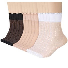 Justay 15 Pairs Sheer Ruffle Socks Woman Summer Cool See Through Thin Stocking Cute Frilly Lace Crew Socks