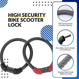 ROCKBROS Bike Lock Combination Cable Locks 5 Digit Resettable Bicycle Lock, 17mm Thick Security Bike Chain Lock for Road Mountain Bike Motorcycle Scooters