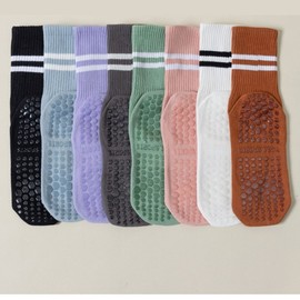 Women's Non-slip Yoga Socks for Dance, Trampoline, Pilates, Fitness - Striped Mid-Calf 208 Free Size/Y206 White 20ea