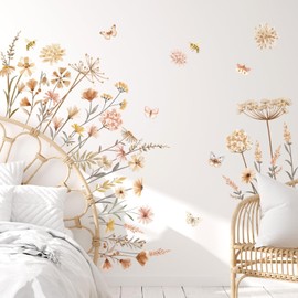 decalmile Boho Garden Flower Wall Decals Wildflower Floral Dandelion Daisy Wall Stickers Baby Nursery Girls Room Bedroom Wall Decor
