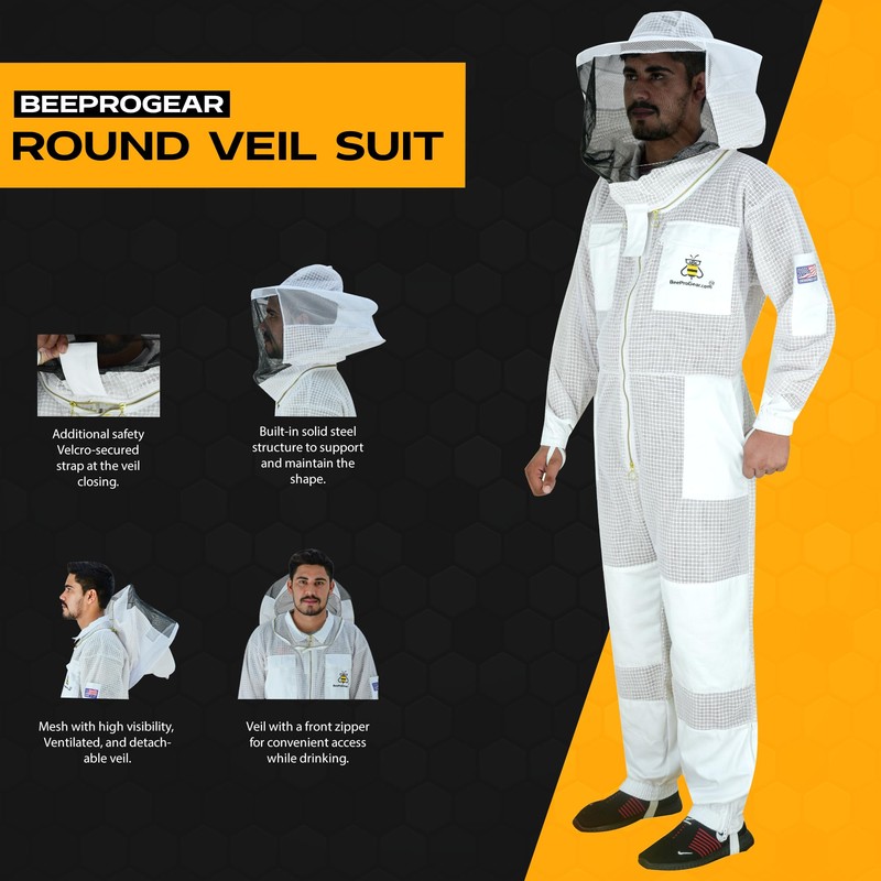 BeeProGear 3 layer Ultra Ventilated Mesh Beekeeping Suit with Round