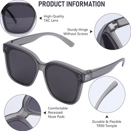 Polarised Sunglasses Fit Over Glasses for Men Women UV400 Protection Sun Shades for Summer Driving Fishing Beach (Grey)