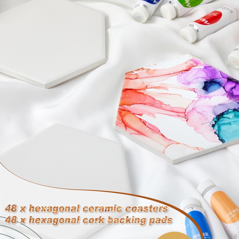 Zopeal 96 Pcs Ceramic Tiles for Crafts Coasters Include Unglazed