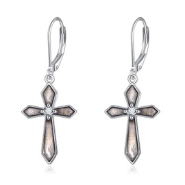 Cross Earrings 925 Sterling Silver Cross Dangle Drop Birthstone Earrings Jewelry Gifts for Women, Normal, Sterling Silver, Cubic Zirconia