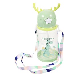 WOONEKY Water Bottle with Straw Leak Antler Design Cute Cartoon Childrens Drinking Cup Portable Water Cup for Travel and Outdoor Activities