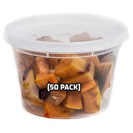 16 oz - 50 Count - Food Storage Plastic Deli Containers with Lids for Meal Prep, Soup, Deli, Lunch,Togo - Microwave Safe, Dishwasher Safe Containers, Heavy Duty Clear Plastic BPA Free (16 Ounce)