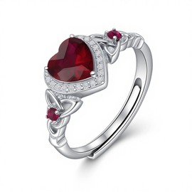 Celtic Sterling Silver Birthstone Rings- Adjustable Size Women Jewelry Birthday Gifts for Women,Girlfriend,Wife,Mom (07 - Ruby)