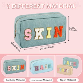 Kajaia 4 Pcs Nylon Preppy Makeup Pouch Letter Cosmetic Toiletry Bag Chenille Cute Makeup Bags for Women Travel Pouch Zipper Preppy Makeup Bag for Teens Girls Women (Simple Color)