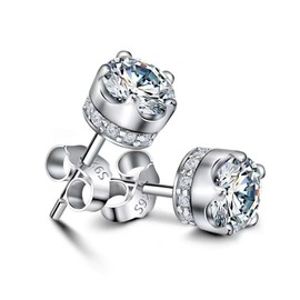 Bellitia Jewelry Women's Silver Stud Earrings, 925 Sterling Silver Simulated Diamond Stud Earrings Set, Hypoallergenic Stud Earrings with 5A Zirconia, 7 mm, Sterling Silver, Cubic Zirconia