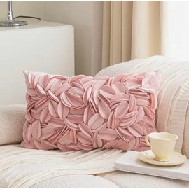 Bailey & Petal Lucinda Petal Velvet Decorative Throw Pillow Cover, Floral Design, Blush Pink, Luxury Rectangle Pillow Cover