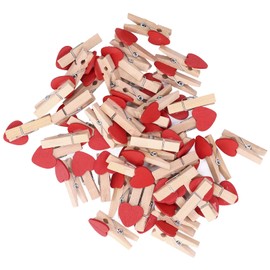 Hztyyier 50 Pinzas de Madera con Corazón Rojo, Mini Pinzas de Madera para Ropa, Manualidades, Fotos
