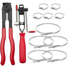 Alpha Rider 12 Piece Hose Clamp Set for Car/ATV, Adjustable Hose Clamps with 2 Tools, 10 Crimping Bands Ear Extension for Most Cars