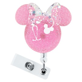 DAJISI Badge Holder, Lanyard Extendable Pink Cartoon Mouse Shape ID Card Holder Extendable with ID Clip ID Holder Nurse for Nurses Doctors Teachers and Students