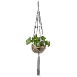 Mkono Macrame Plant Hangers Indoor Outdoor Hanging Planter Basket Cotton Rope 4 Legs 41 Inch, 1 Pack, Grey