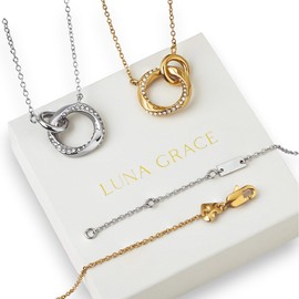 Luna Grace Glistening Minimalist Orbit Eclipse Pendant Necklace - Adjustable Dainty Celestial Jewellery for Women - Gold