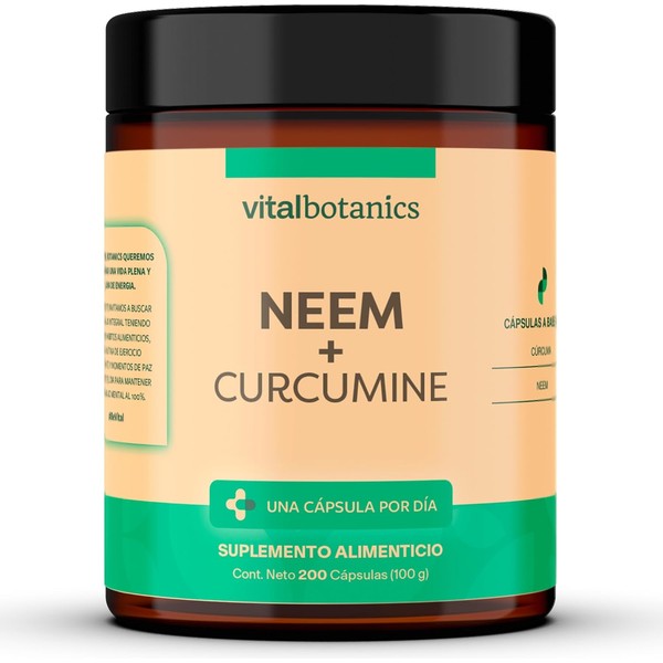 Neem Curcumine. Suplemento de Neem y Curcuma con 200 Capsulas.