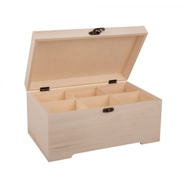 Rayher Wooden Box with Closure and Insert, 6 Compartments, 2 Pieces, 28 x 18 x 13.5 cm, FSC-Certified Wood, Natural, Wooden Box with Lid, Wooden Box, 64506505