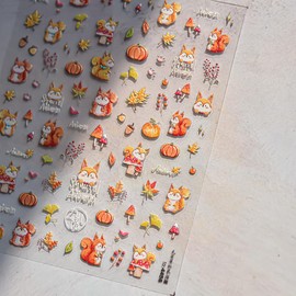 Maple Leaf Nail Stickers Fall Fox Nail Art Decals 5D Embossed Self Adhesive Autumn Leaf Pumpkin Mushroom Nuts Nails Decals for Nail Art Thanksgiving Day Nail Design for Women DIY Manicure Accessories