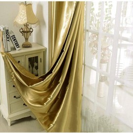 MYRU 1 Pair Semi-Blackout Gold Curtains for Living Room Bedroom Grommet Top Golden Curtains for Windows (Shiny Gold, 2 x 52 x 96 Inch)